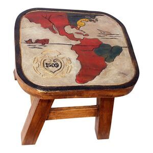 World Map Sea Chart 1609 Painted Wooden 11 Inch Step Stool